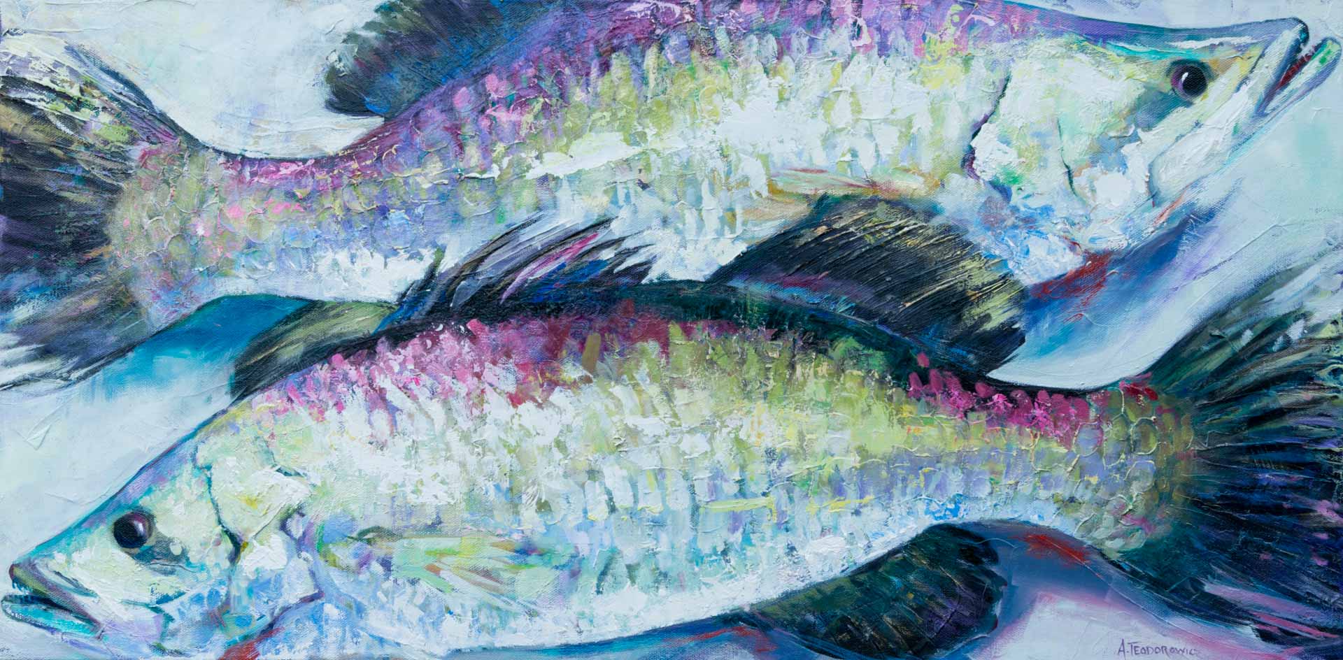 Mountain Baramundi Pescardaria Fish Oil on Canvas