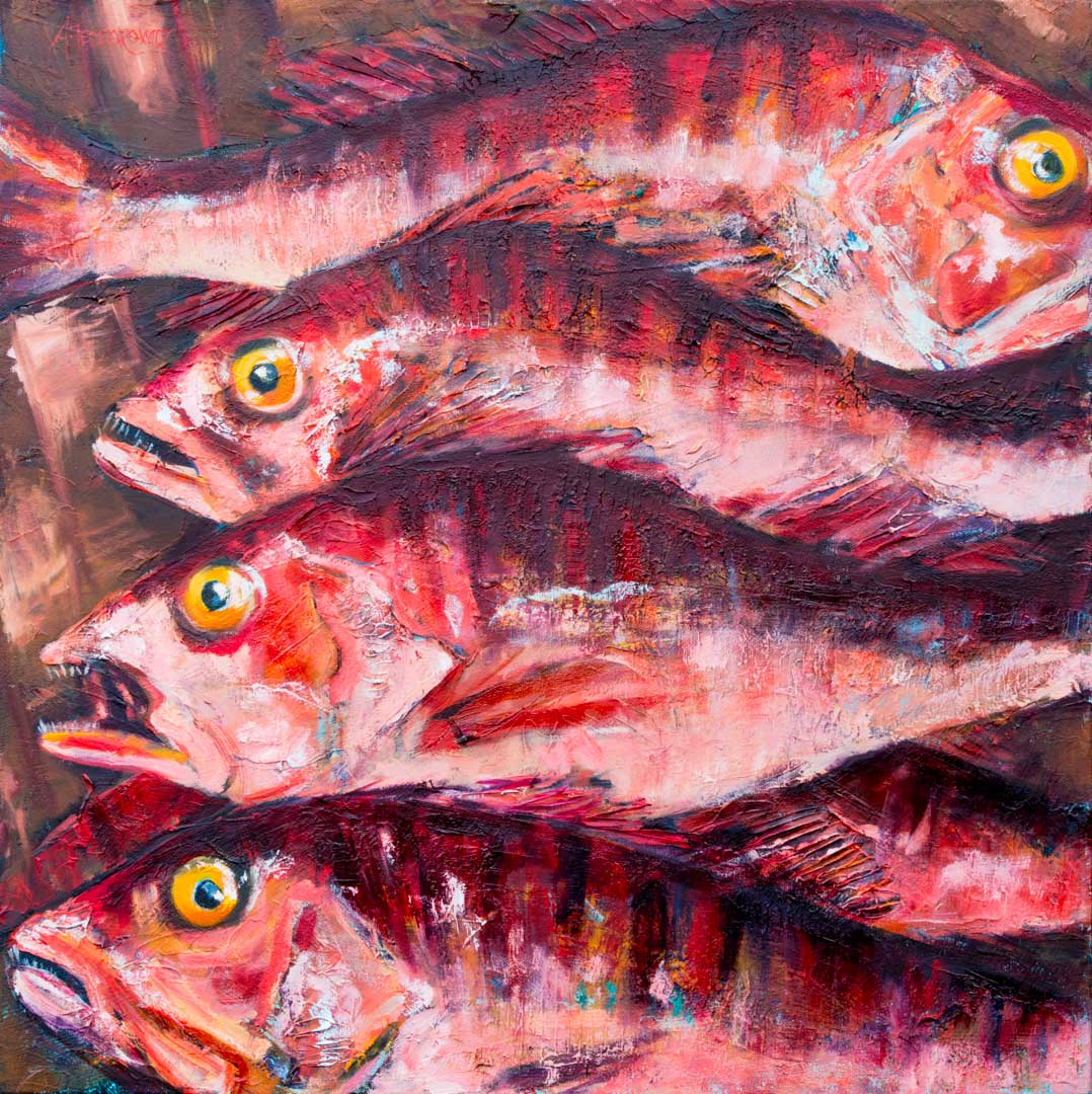Red Tide  Seafood Painting Art Oil On Canvas Class